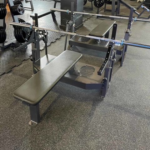 Скамья-стойка домкратная для жима лежа со страховочными упорами Olimpic Bench